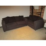 3 seater & 2 seater brown fabric sofa