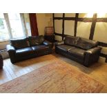 2 3-seater brown faux leather sofas