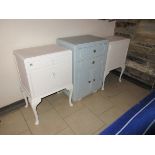 Pair of white painted bedside cabinets & turquoise painted cabinet