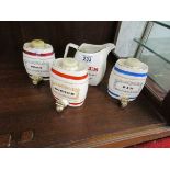 3 small Wade barrels & water jug