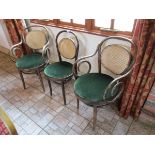 3 green velvet bentwood chairs