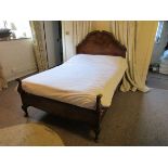 Walnut carved double bed & mattress