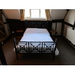 Double metal framed bed with mattress with pair of matching bedside tables