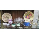 Shelf of glass and china to include Ainsley, Wedgwood & Royal Worcester