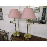 Pair of adjustable brass table lamps