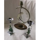 Art Nouveau style figure lamp and candle holders set