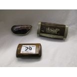 3 Snuff boxes to include white metal sea shell