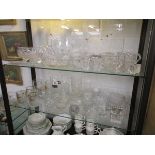 2 shelves of assorted glass