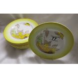 Set of 12 Regent Shelley tea plates in the Yellow Phlox pattern