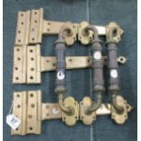 6 good quality brass hinges and 3 handles