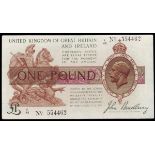 One pound Bradbury T16 issued 1917 series F/42 554462, pressed GEF, looks better