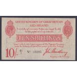 Ten shillings Bradbury T12.2 issued 1915 series C1/1 40195, dirt marks reverse, pressed VF