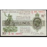 Ten shillings Warren Fisher T26 issued 1919, 1st series No. with dash D/15066873, edge damage top