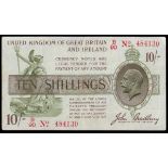 Ten shillings Bradbury T20 issued 1918 series B/90 484130 (No. with dash), cleaned & pressed ,