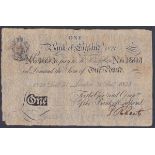 One pound Henry Hase B201d dated 31st December 1825 (old date of 1821 at top) series No.63603, small