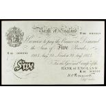 Five pounds Peppiatt white thick paper B255 dated 23rd August 1945, series K06 008997, VF