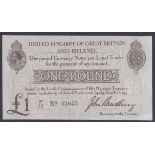 One pound Bradbury T11.1 issued 1915 series P/12 03645, Pick349a, one tiny pinhole, pressed VF