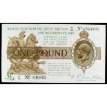 One pound Warren Fisher T34 issued 1927 series W1/66 849895, Northern Ireland issue, Pick361a, small