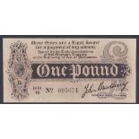 One pound Bradbury T6 issued 1914 series HH/18 095671, some toning, GVF to EF, a scarcer variety