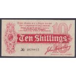 Ten shillings Bradbury T9 issued 1914 series A/20 428012 watermark shows the last three letters "