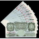 One Pound O'Brien (8) 4 pairs of consecutive notes M85J 441561 and 441562, R32J 739985 and 739986,