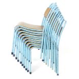 A set of thirty five 1950's bent ply and steel framed stacking slider chairs CONDITION