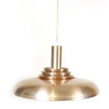 A 1970's copper coloured ceiling light with three rims and a central column CONDITION