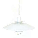 A 1970's white four tier pull-down ceiling light in the manner of Louis Poulsen CONDITION