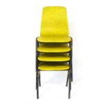 A set of four painted beech and yellow vinyl stacking chairs CONDITION REPORT: Heavy