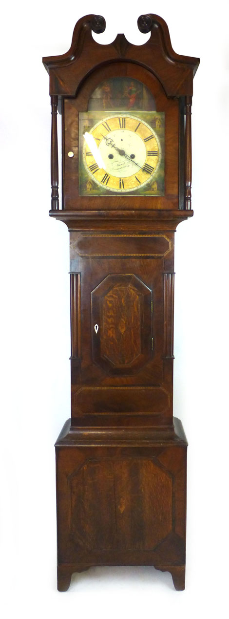 An 18th century oak mahogany, rosewood and parquetry line inlaid eight day long case clock,