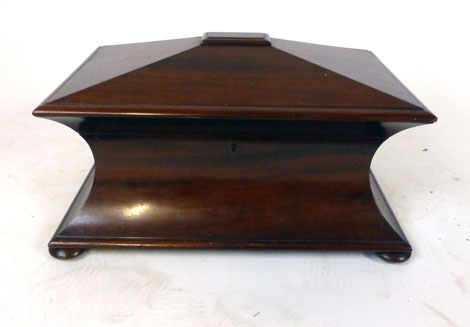 A Victorian mahogany concave sarcophagus tea caddy, - Image 2 of 3