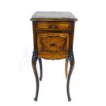 A 19th century French kingwood bedside cabinet with a red marble top,