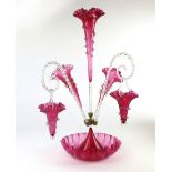 A 19th century cranberry glass epergne,