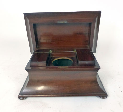 A Victorian mahogany concave sarcophagus tea caddy, - Image 3 of 3