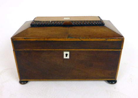 A Regency mahogany and boxwood tea caddy,