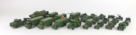 A collection of twenty unboxed military Dinky vehicles to include armored cars, military ambulance,