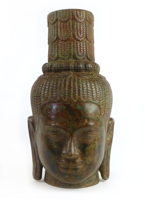 A cast bronze Cambodian prince head, possibly from a temple.