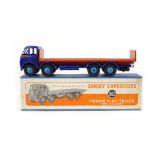 A Dinky Super Toys Fodden flatbed truck with tailboard, number 503, with blue painted cab,