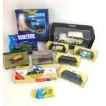 A selection of various diecast cars to include boxed Corgis, Morris Minors,