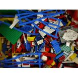 A large selection of various loose Lego to include railway, track and a part set of Lego land boat,