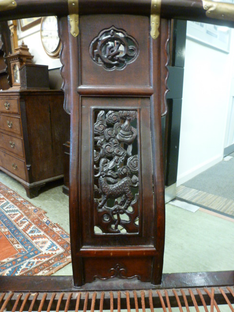 A pair of Chinese padouk and brass mounted folding chairs, - Image 3 of 6