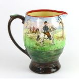 A Mintons & Co. jug decorated with a hunting scene entitled 'Regardless of Expense', h.