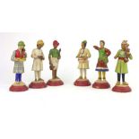 A set of six painted terracotta Indian figures including musicians, h.