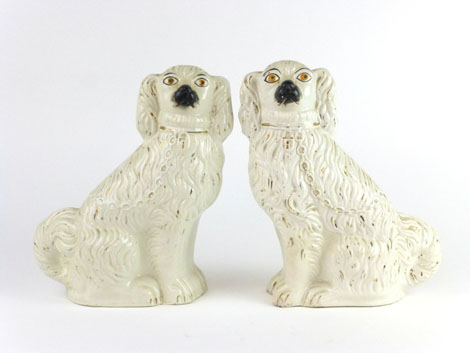 A pair of late 19th century Staffordshire flatbacks modelled as Spaniels, h.