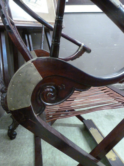 A pair of Chinese padouk and brass mounted folding chairs, - Image 5 of 6