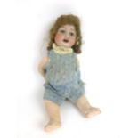 A ceramic bisque headed doll, stamped DRCM THURINGIA to base of head,