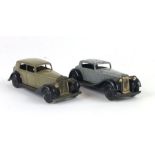 Two Dinky Toy Meccano 1950's type saloon cars, one grey and black,