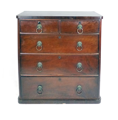 A Victorian chest of two over three graduated drawers with brass lion mask handles