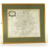 After Robert Morden (1650-1703), 'Warwickshire' map, hand coloured engraving,