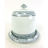 A Victorian ceramic cheese dome and base with black printed boarders,